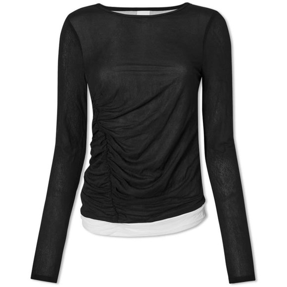 Simon Miller Tops - Simon Miller Long Sleeve Marz Mesh Ruched Tee Black